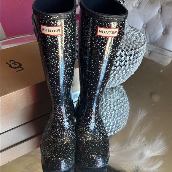 Hunter Sparkling Black Rain Boots (kids) - Picture 1 of 4